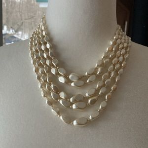 5 string iridescent pearl bead necklace